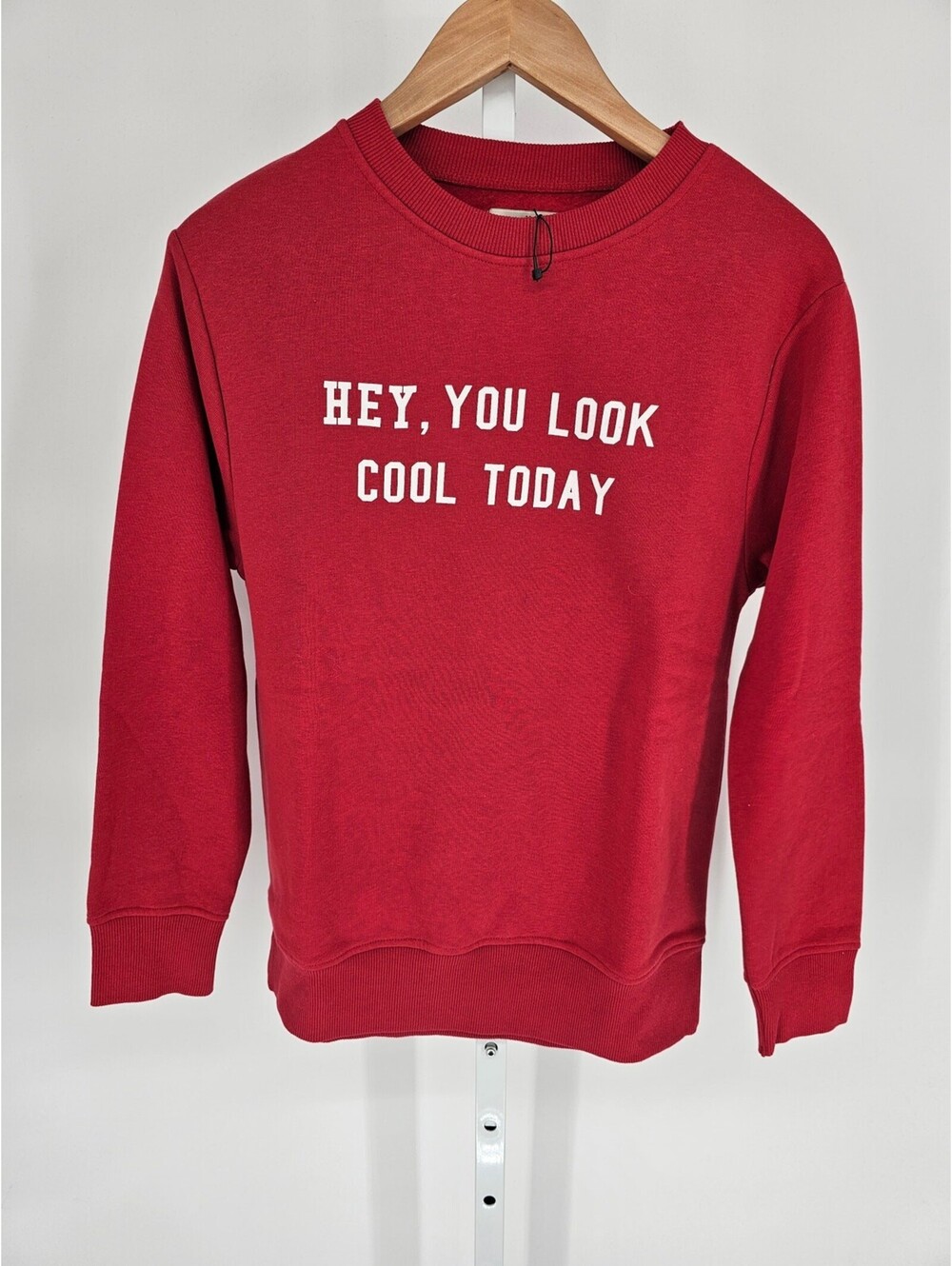 Zara Boys Sz 11/12 152cm Crewneck Sweatshirt Red"Hey, You Look Cool Today" NEW